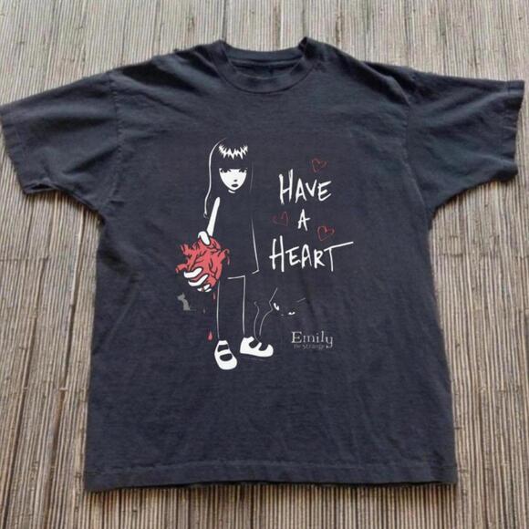 Other - Gildan Black T Shirt Have A Heart Tee Emily The Strange Black Cotton T Shirt